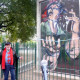 Terribili en Plaza Irlanda con su mural homenaje a Felipe Vallese.