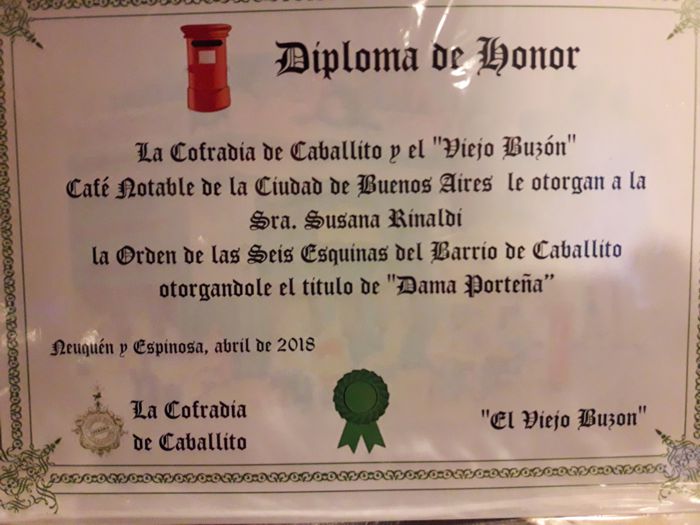 Diploma entregado por La Cofradía de Caballito"