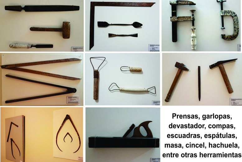 Exposición de las herramientas de los escultores Luis Perlotti,, Juan Carlos Ferraro y Horacio Juárez